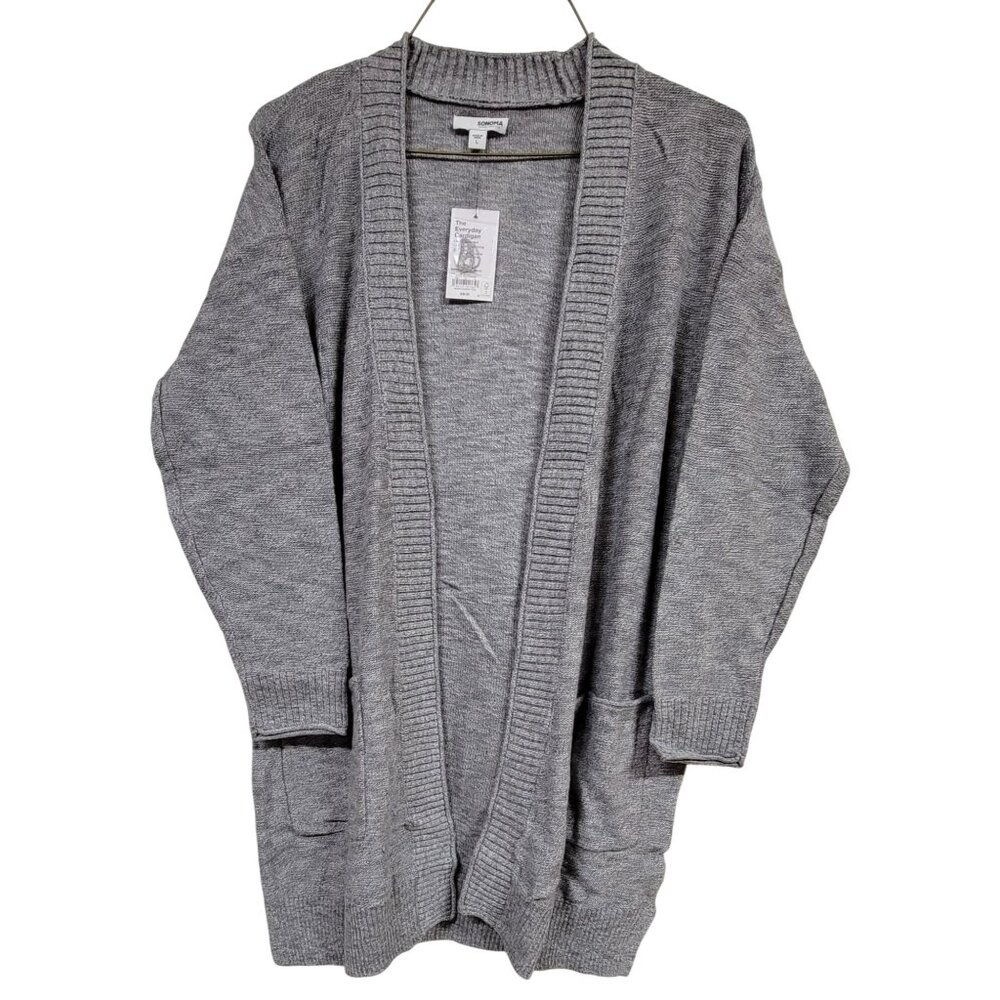 Sonoma Everyday Cardigan Gray Large Open Front Long Sleeve